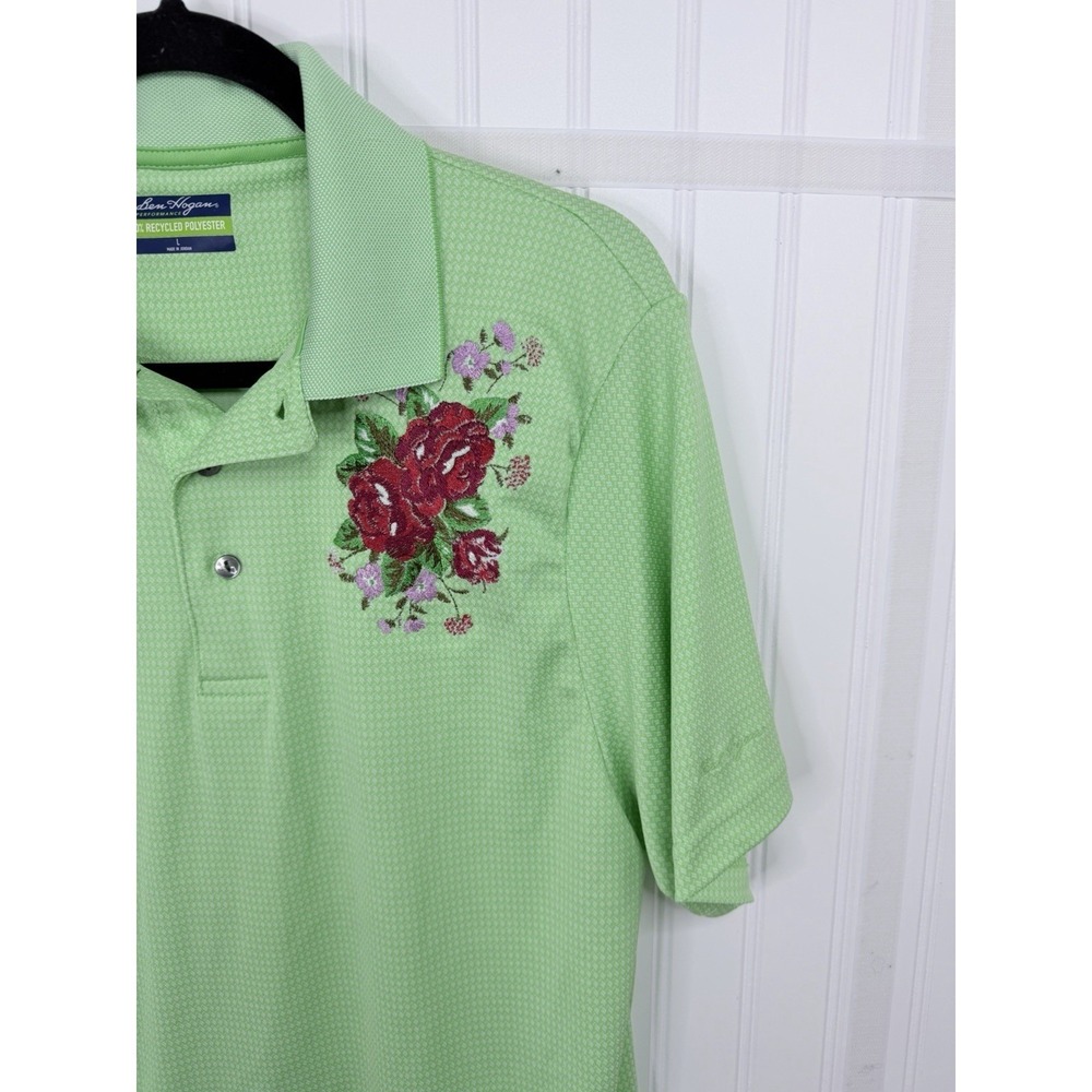 Ben Hogan Performance Polo Shirt L Green Custom Floral Embroidered Golf Shirt - Picture 11 of 16